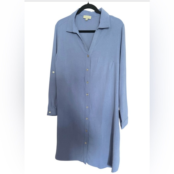 Status by Chenault NWOT 
Roll Tab Button Front
Duster Shirt In Cornflower - Picture 2 of 4
